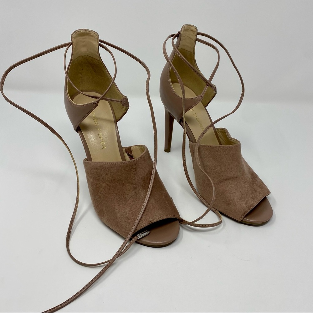 Marc Fisher Blush Suede Lace Up High Heel Sandals